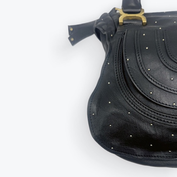 Chloe Medium Black Leather Studded Marcie Convertible 2way Satchel Ltd Edition - Picture 7 of 16
